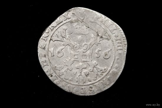1/4 талера (патагона) 1656 г. Испанские Нидерланды, Филипп IIII. Кабинетная патина!