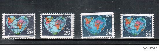 США-1991, (Мих.2132 A+D+F), гаш. , Поздравительные марки, 4 зубцовки
