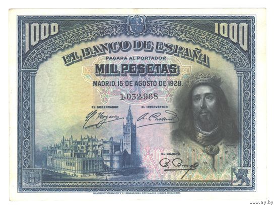 Испания 1000 песет 1928 года. Состояние XF+