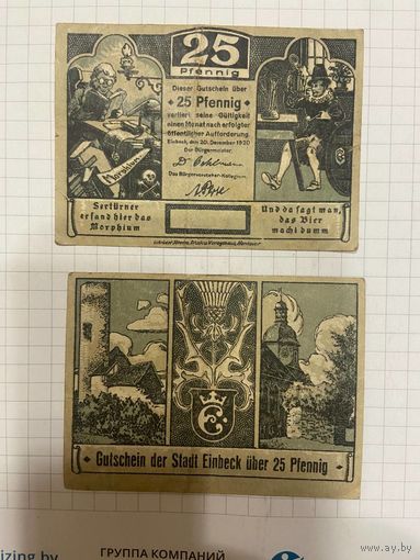 Нотгельд 25 пфеннигов Германия Айнбек-0101