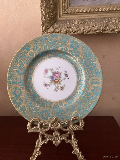 Тарелка Букет Бирюза Золотой ажур Англия Minton 60-e