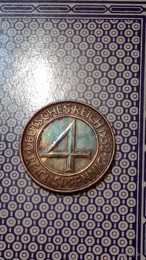Германия 4 рейхспфеннига 1932 D