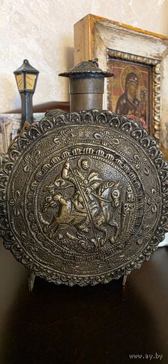 Фляга ПОРОХОВНИЦА Георгий Побеносец Царизм 19век Раритет