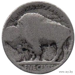 Соединённые Штаты Америки (США) 5 центов 1913-38 гг. Фауна. Бизон. Голова индейца (Железный Хвост- вождь Огала Лакота). Буффало Никель.