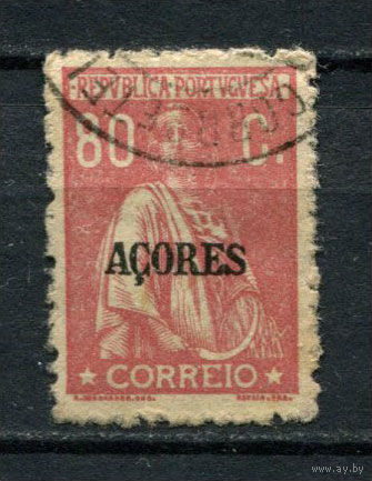 Португальские колонии - Азорские острова - 1918/1922 - Надпечатка ACORES на марках Португалии. Жница 80С - [Mi.187x C] - 1 марка. Гашеная.  (Лот 66AQ)