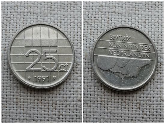 Нидерланды 25 центов 1991