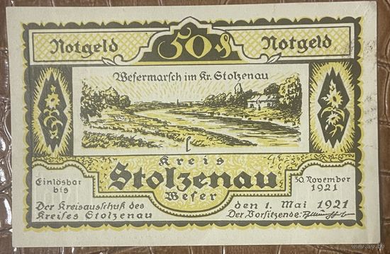 Нотгельд 50 пфеннигов 1921 год. Штольценау-Везер,. Веймарская республика