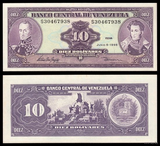 Венесуэла 10 боливаров образца 1995 года UNC p61d серия S