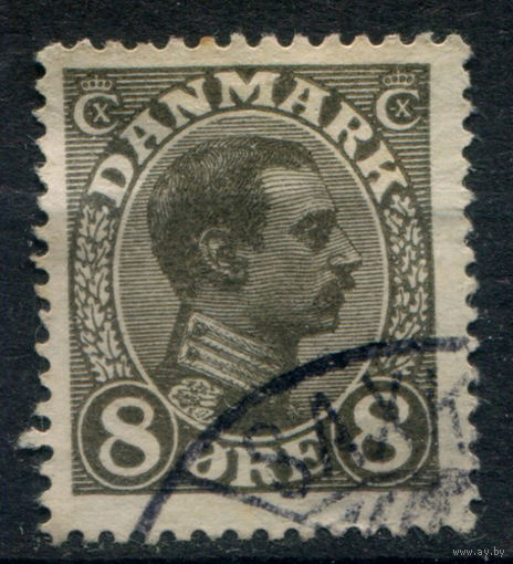 Дания - 1918/20г. - король Кристиан X, 8 О - 1 марка - гашёная, есть небольшое утончение [Mi 98]. #3-WB-91-KS-8