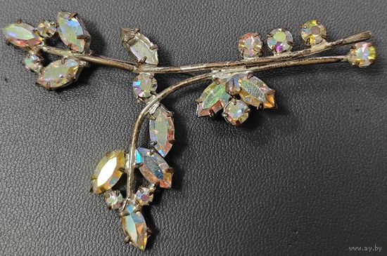 Винтажная брошь Веточка с кристаллами АВ Чехословакия 80гг
