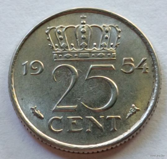 Нидерланды. 25 центов 1954 года.