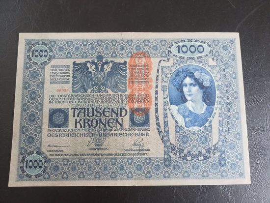 Австрия 1000 крон 1902 (1919)( pick 59) надпечатка