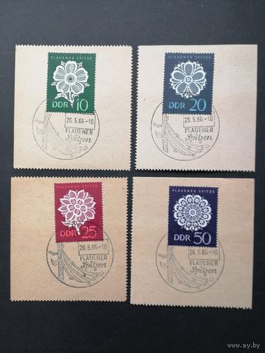 ГДР 1966 Полная серия марок на вырезках "Плауенские кружева" (спецгашение) Mi.1185-1188 каталог 3.00 евро