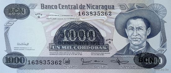 Werty71 Никарагуа 1000 1985 года надпечатка 1000000 кордоба 1990 аUNC банкнота