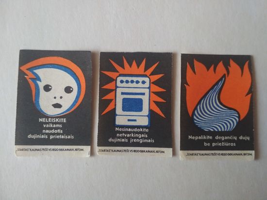 Спичечные этикетки ф.Стартас.Каунас.Литва. Соблюдайте правила пользования газом.1973 год