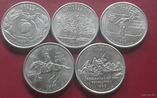 25 центов (квотер) 1999 Р США Джорджия. Коннектикут. Пенсильвания.  Делавер. Нью Джерси
