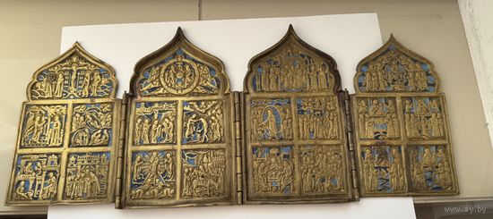 Складень 19 век в родном сборе в эмалях