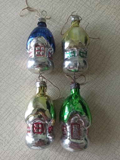 Ёлочные игрушки "ДОМИКИ ДЛЯ ГНОМИКА" (СССР), стекло, подвес. Цена за все.