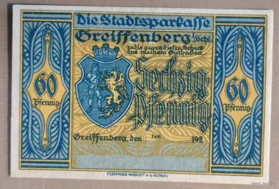 Германия, 60 пфеннигов 1921 г, Грейффенберг (Greiffenberg), 470.3b, 192* не прописан год окончания действия