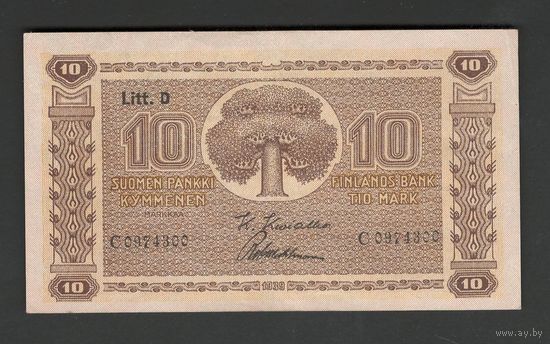 Финляндия 10 марок 1939 года. Тип Р-70. Состояние XF+