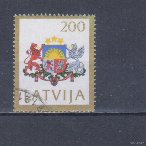 [2109] Латвия 1991. Герб страны. Концовка серии.Высокий номинал.Гашеная марка. Кат.гаш.5,5 е.
