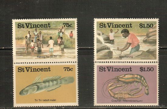 Сент-Винсент-1986(Мих.1008-1011) , **  , , Морская  Фауна , Рыбы, Раки , Рыбалка (полная серия)
