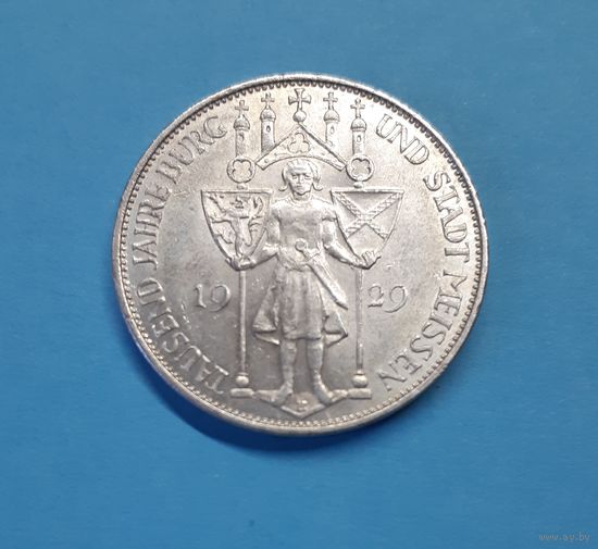 Германия. Веймар. 3 рейхсмарки. 1929 год. Мейсен. Отличная, редкая! Серебро