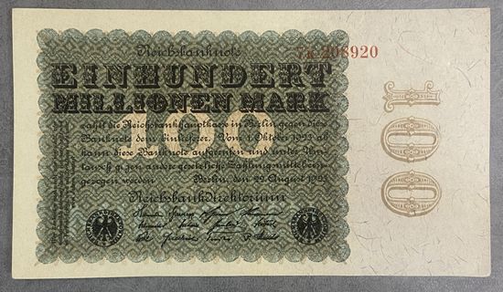 Банкнота 100 миллионов марок 1923 год. Веймарская республика.