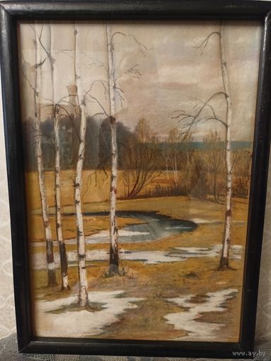 Картина пастель большая старая.