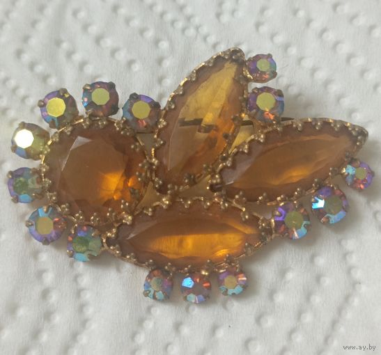 Брошь винтажная, чешское стекло