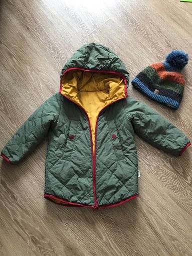 Куртка пальто BOOMI двусторонняя деми для мальчика или унисекс 3-5 лет + шапка бесплатно