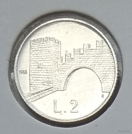 Сан-Марино 2 лиры 1988 г. Укрепления Сан-Марино. В холдере