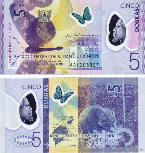Сан-Томе и Принсипи 5 добра 2016 год  UNC  (полимер)