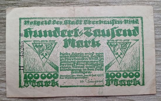 Werty71 Германия 100000 марок 1923 банкнота Оберхаузен