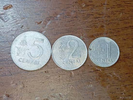 Литва 5 , 2 , 1  цент 1991 года .