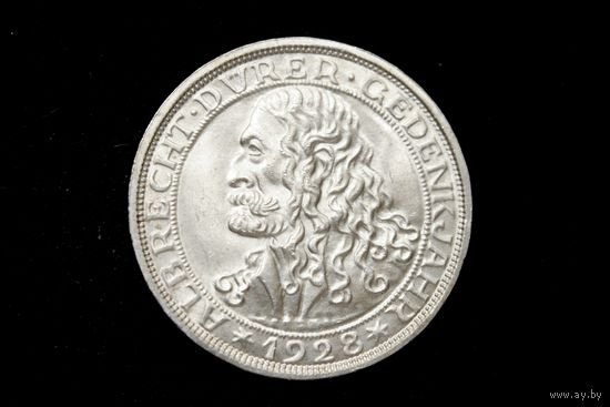 3 марки 1928 г. Веймарская республика (Германия), Пауль фон Гинденбург. "400 лет со дня смерти Альбрехта Дюрера". Штемпельный блеск, редкая!