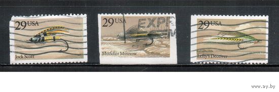 США-1991, (Мих.2140-2144), гаш. , Рыбалка, Снасти, Крючки , 3 марки