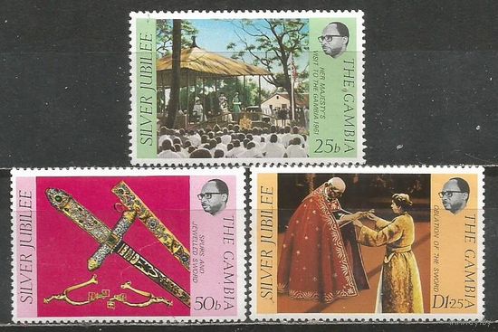 Гамбия. 25 лет коронации королевы Елизаветы Ii. 1977г. Mi#339-41. Серия.