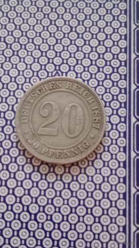 Германия 20 пфеннигов 1887 А