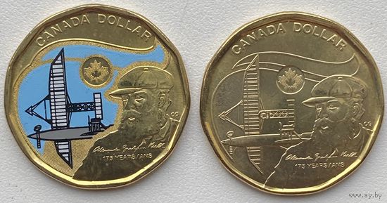 Канада 1 доллар 2022 г. 175 лет со дня рождения Александра Грейама Белла. Цветная + простая. Цена за пару