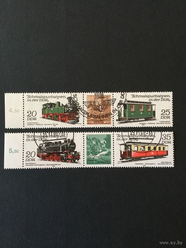 Локомотивы и вагоны. ГДР,1980, серия 4 марки (2 сцепки)