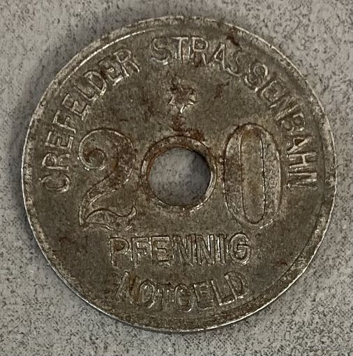 Монета 20 пфеннигов 1919 год. Крефельд. С рубля без МЦ.
