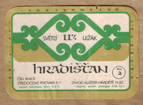 Этикетка пива Hradistan Чехия Ф543