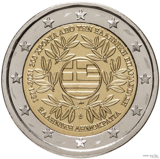 2 евро 2021 Греция 200 лет Революции UNC из ролла