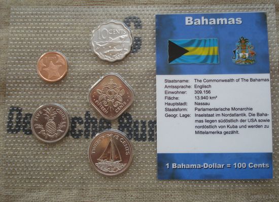 1, 5, 10, 15, 25 центов 2005, 2007, 2009 Багамские острова набор