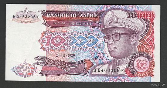 Заир 10000 заир 1989 года. Тип P-38. Состояние UNC