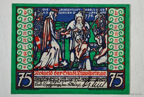 1921 год 75 пфеннигов  Германия