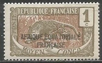 Французское Среднее Конго. Леопард. Надпечатка. 1924г. Mi#25.