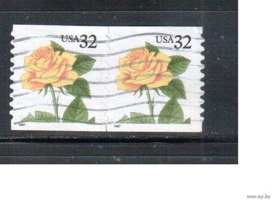 США-1997 (Мих.2873) , гаш., Стандарт, Флора, Цветы, Роза(одиночка),пара