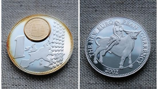 Нидерланды медаль 2002/ Монета на медали /Испания 1 евроцент 2001 год/серебрение/ Пруф / Капсула